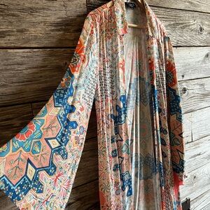 Tolani Floral Kimono with Red and Blue Accents